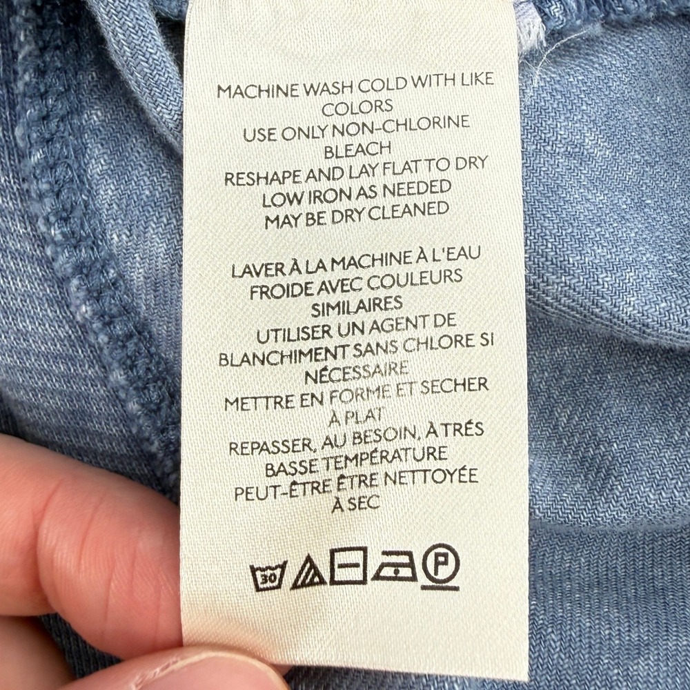 Pilcro Button Front Chambray Shacket Jacket Blue Women L Puff Sleeve 100% Cotton - Picture 6 of 7